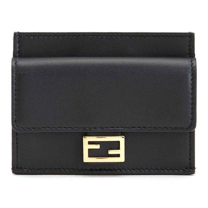 FENDI Leather Card Holder Wallet for Women Black