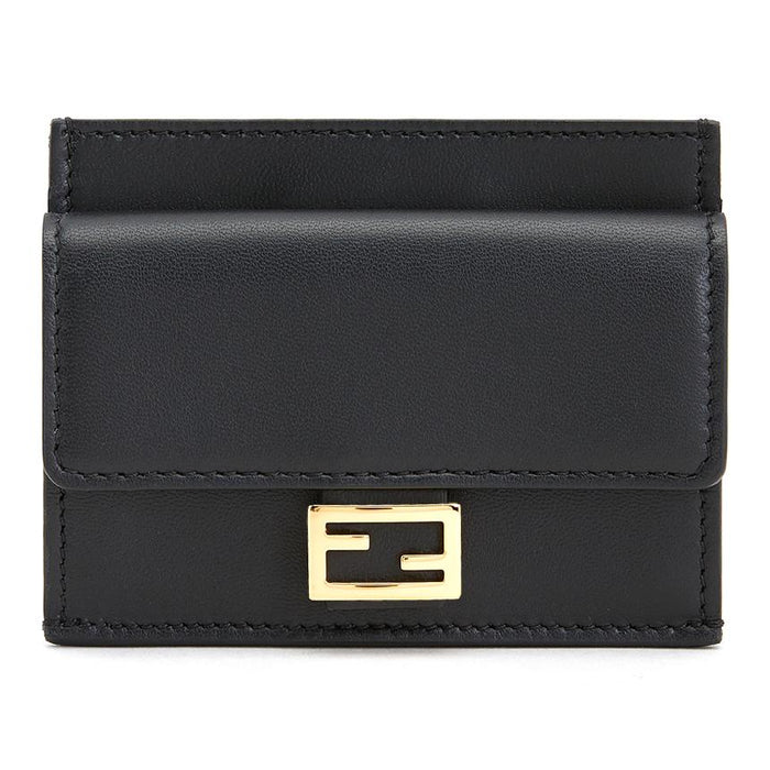 FENDI Leather Card Holder Wallet for Women Black