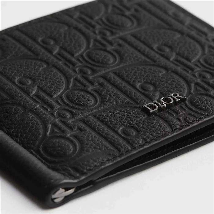 DIOR Money Clip Leather Card Wallet Black
