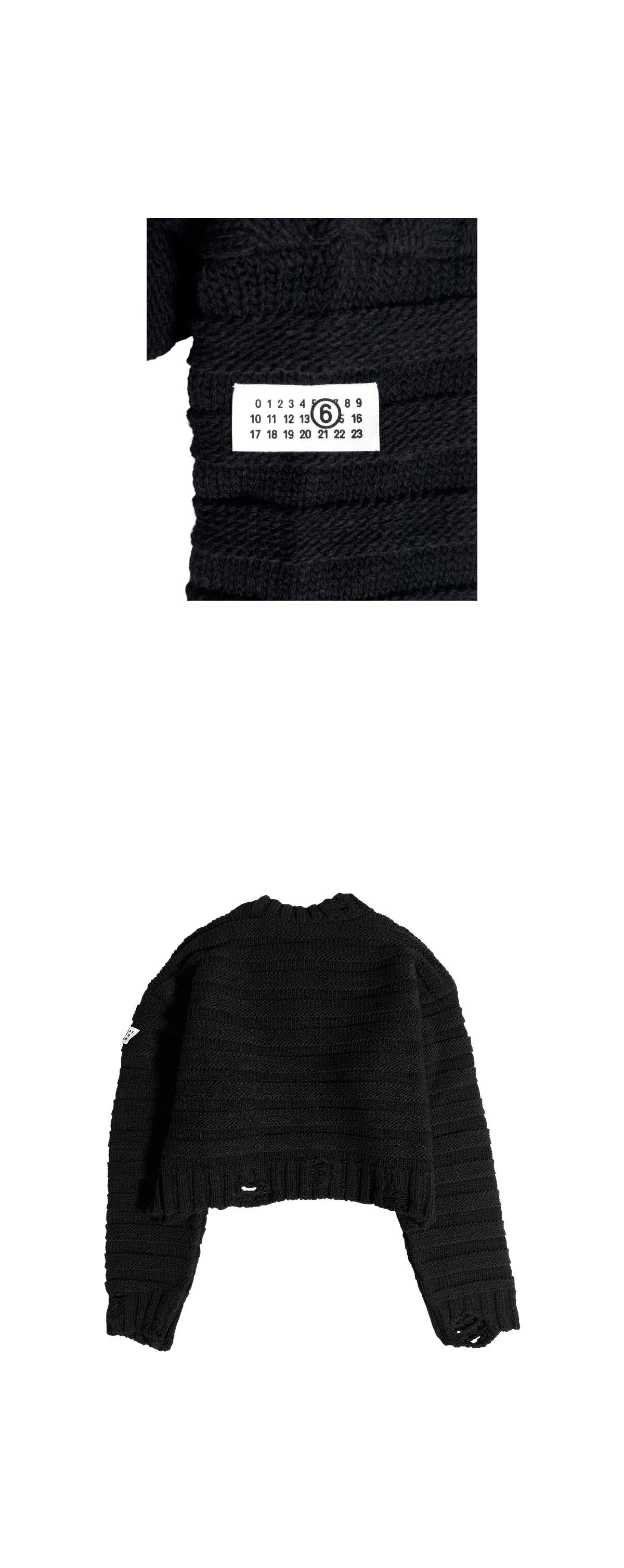 MM6 Patch Distressed Wool Crewneck Sweater Black