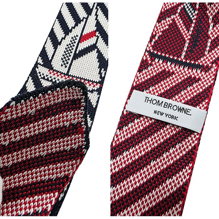THOM BROWNE Navy Pinstripe Knit Tie Sail Boat Motif