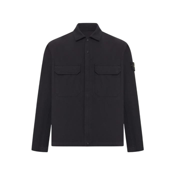 STONE ISLAND Zip-Front Cotton Overshirt Black Long Sleeve Shirt