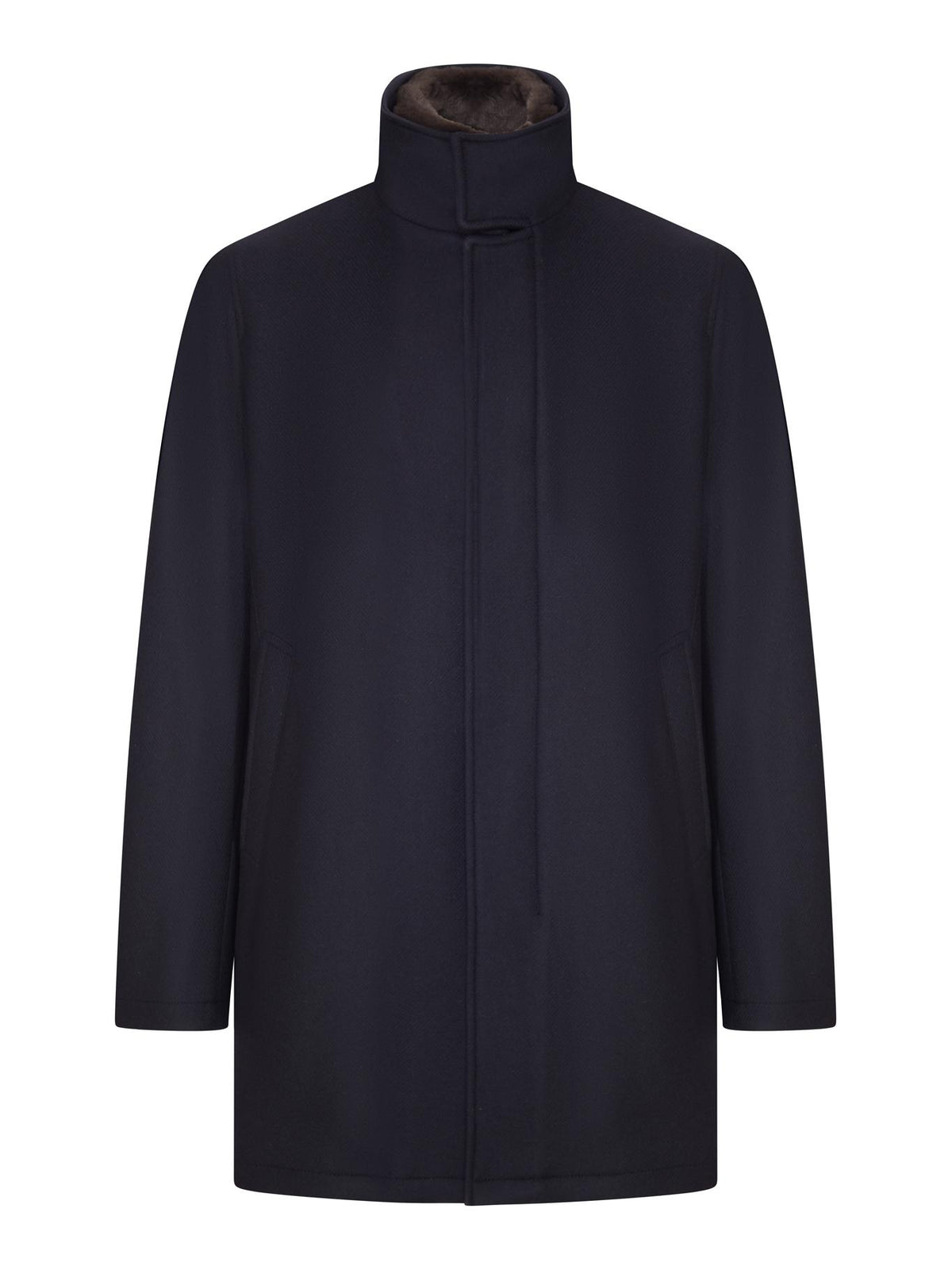 Herno Navy Wool Blend Single-Breasted Coat