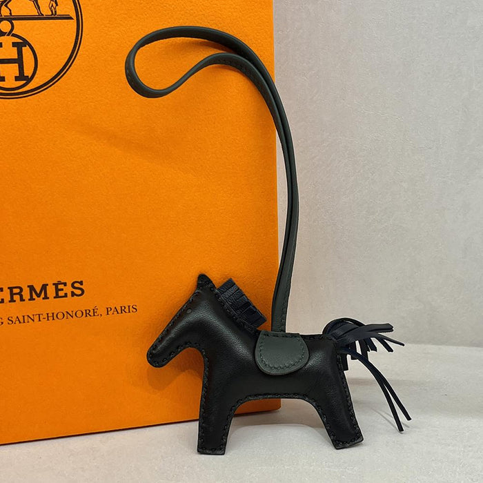 HERMES Rodeo PM Bag Charm Black Dark Gray Calfskin Lambskin