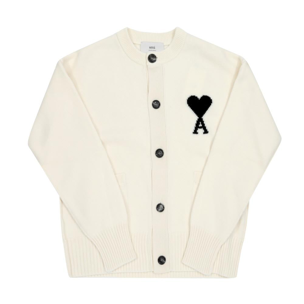 AMI Big Heart Logo Intarsia Unisex Cardigan UKC368 018 151
