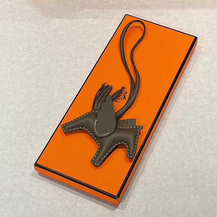 HERMES Rodeo Pegasus PM Charm Etoupe White Stitch Calfskin Lambskin Keyring