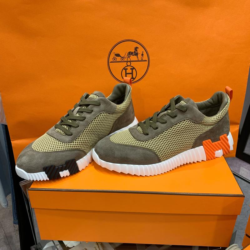 HERMES Bouncing Mesh Sneakers Khaki/Black/Orange Low-Top Men