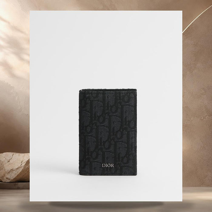 DIOR Black Dior Oblique Jacquard Bifold Card Holder