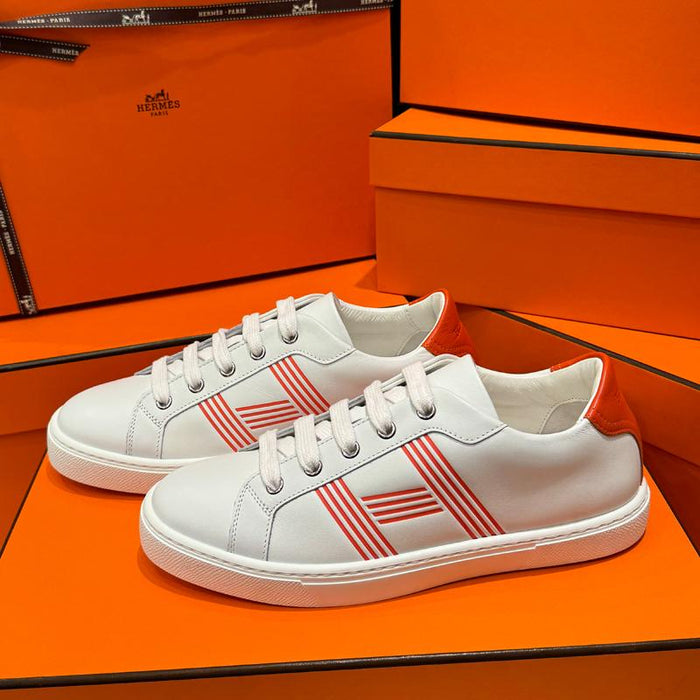 HERMES Orange White Avantage Low-Top Sneakers Calfskin