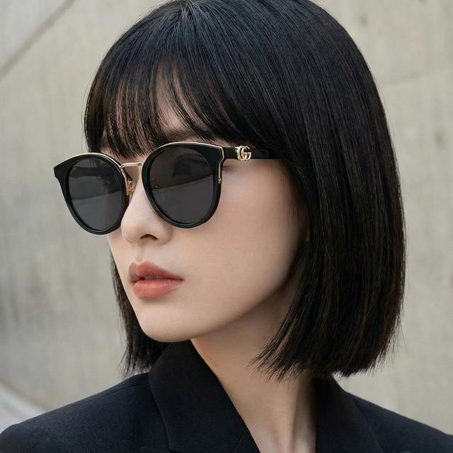 GUCCI Double G Round Sunglasses Asian Fit Unisex Classic Black