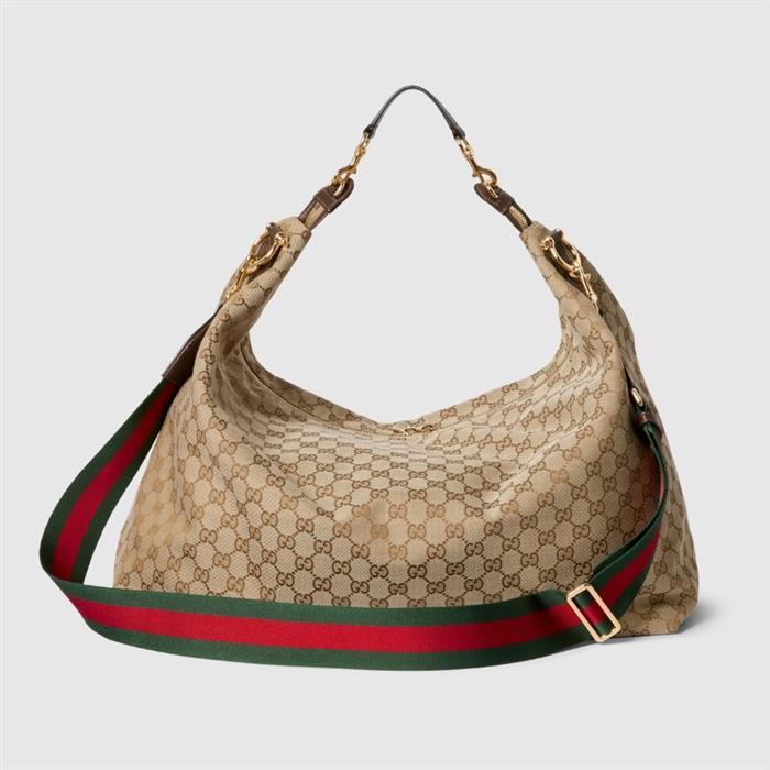 GUCCI Brera Large Crossbody Bag Beige GG Canvas Leather Trim