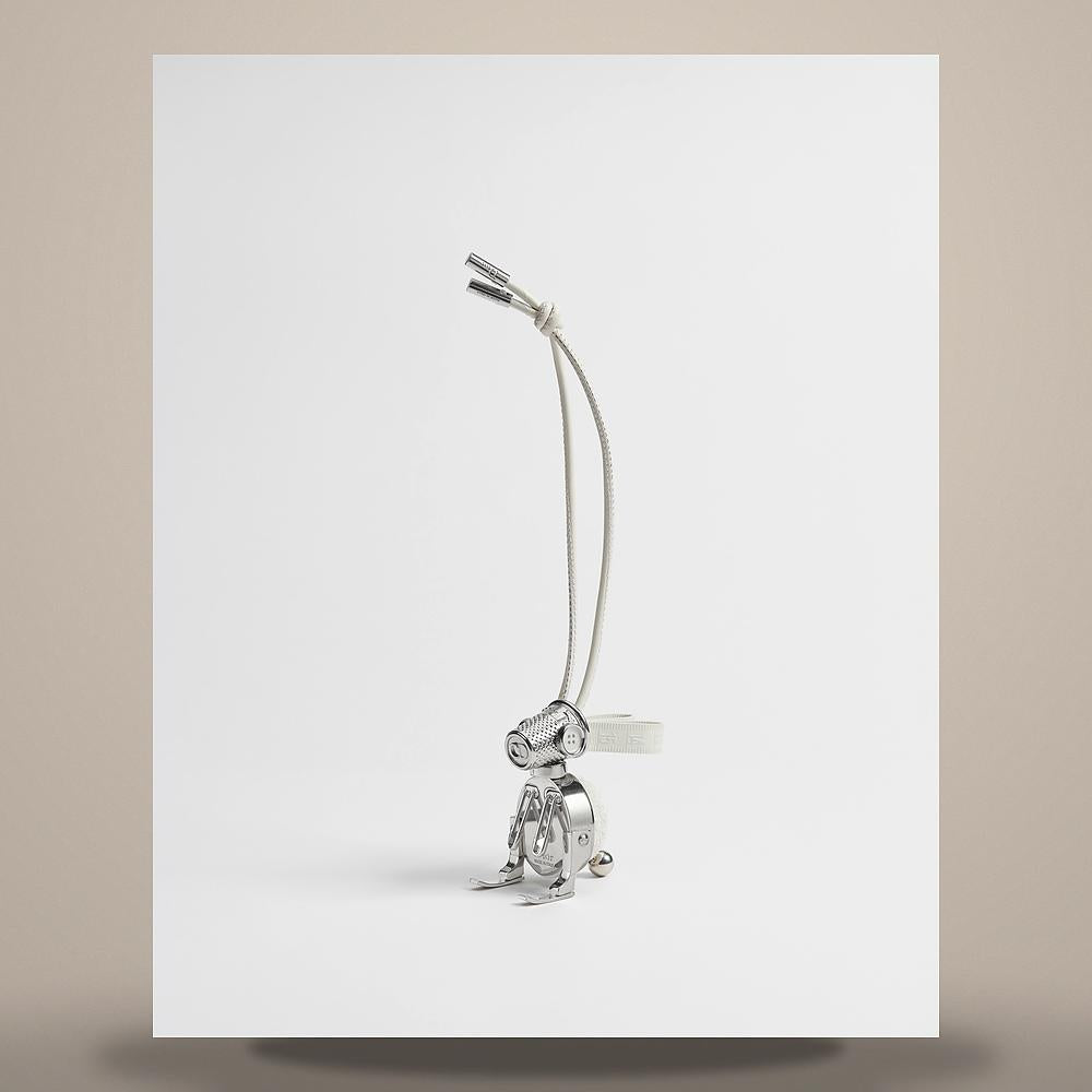 DIOR White Calfskin Rabbit Bag Charm Antique Silver Brass Keyri 2ESKH661GTV H46E