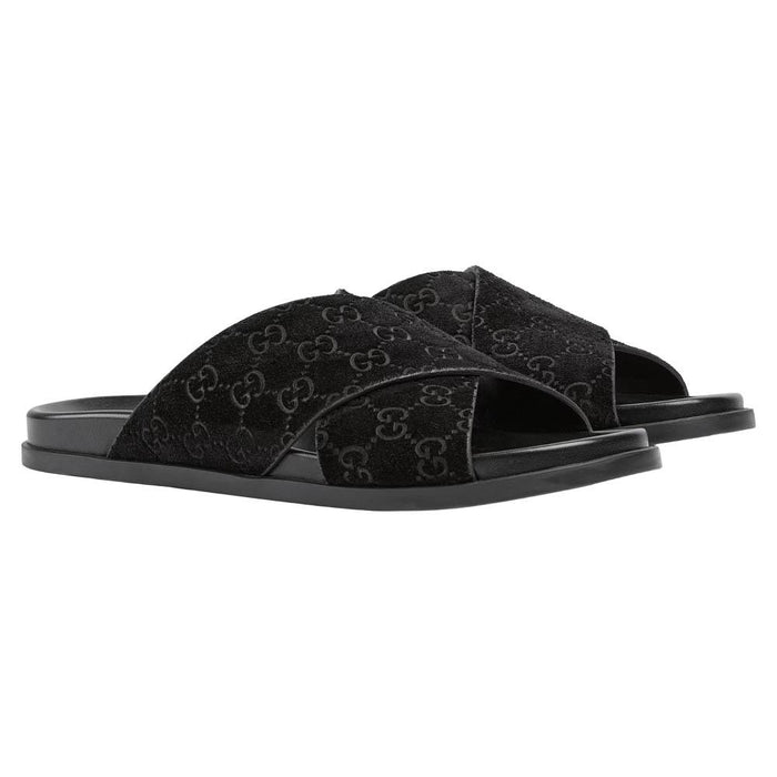 GUCCI Men’s GG Suede Slide Sandals Black 834940 AADUO 1000