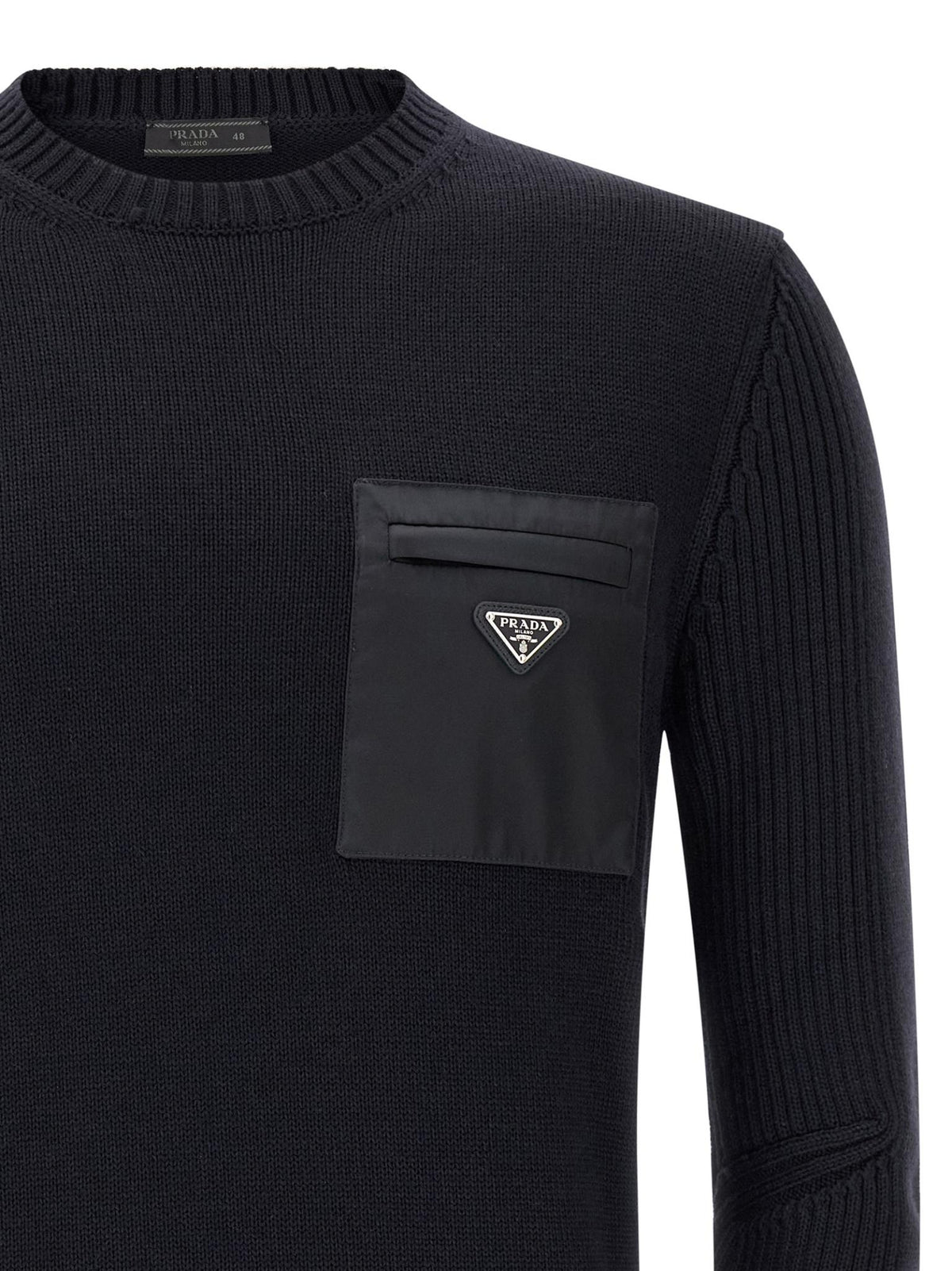 PRADA Black Wool Round Neck Knit Sweater Men