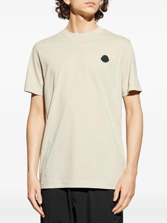 Moncler Logo Patch Cotton T-Shirt Men’s 8C00008 89AYW 216 LIGHT BEIGE DOM