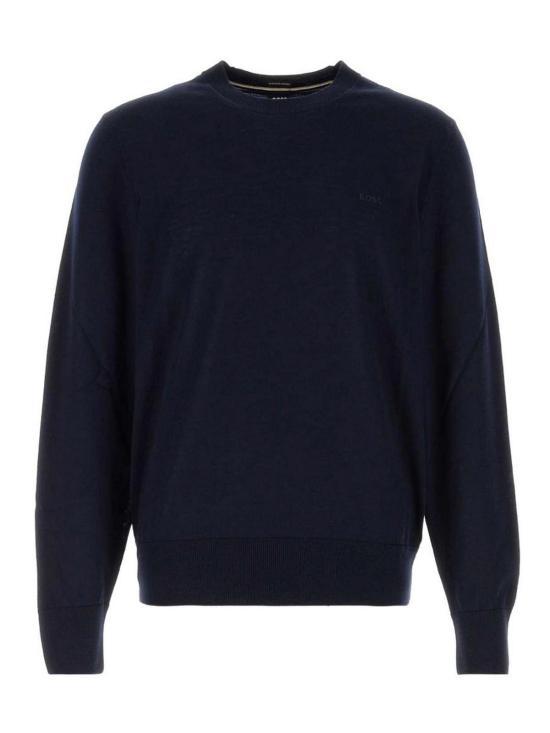 HUGO BOSS Dark Blue Wool Round Neck Sweater Men