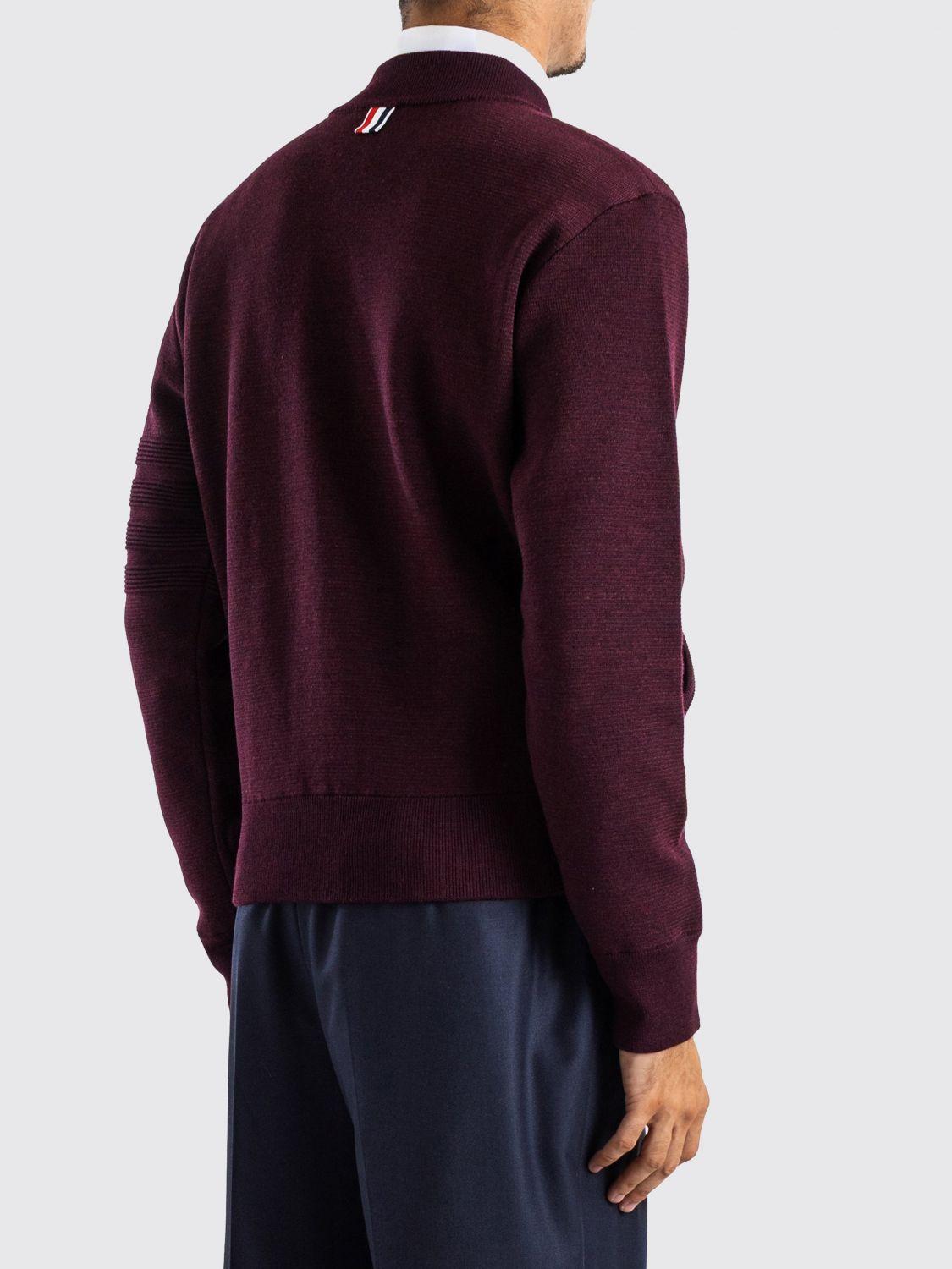 THOM BROWNE Red Wool Zip-Up Cardigan