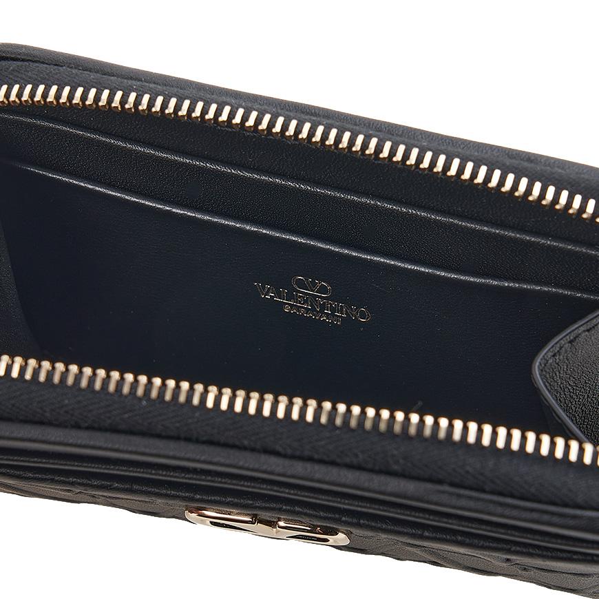 VALENTINO V Logo Signature Leather Compact Wallet Black