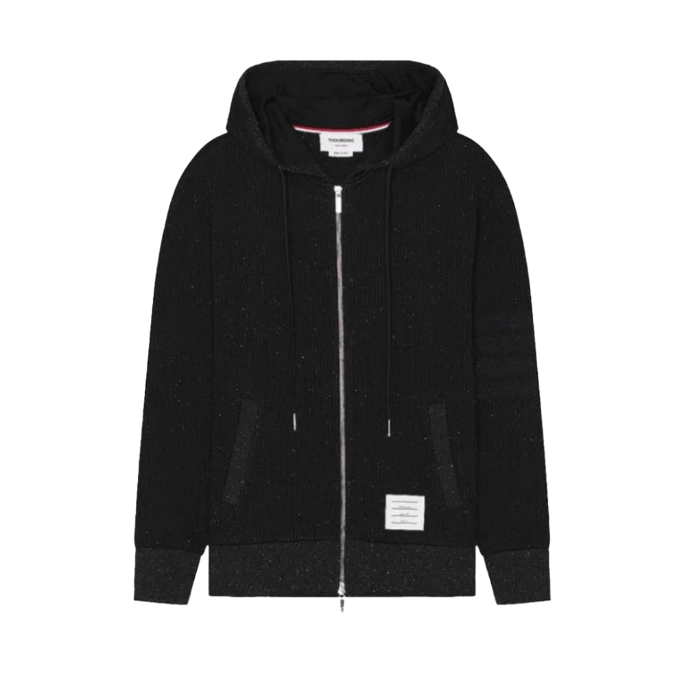 THOM BROWNE 4-Bar Zip Hoodie Jacket Men’s Black Cotton
