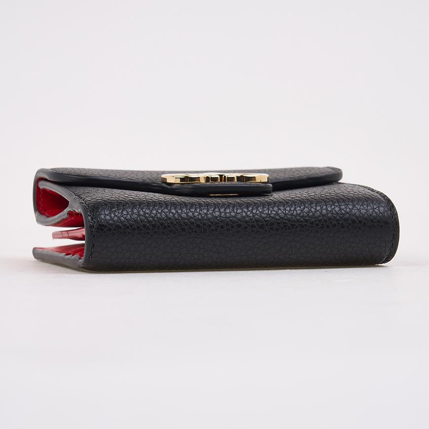 Ferragamo Gancini Compact Bifold Wallet Black Red Women’s Leather