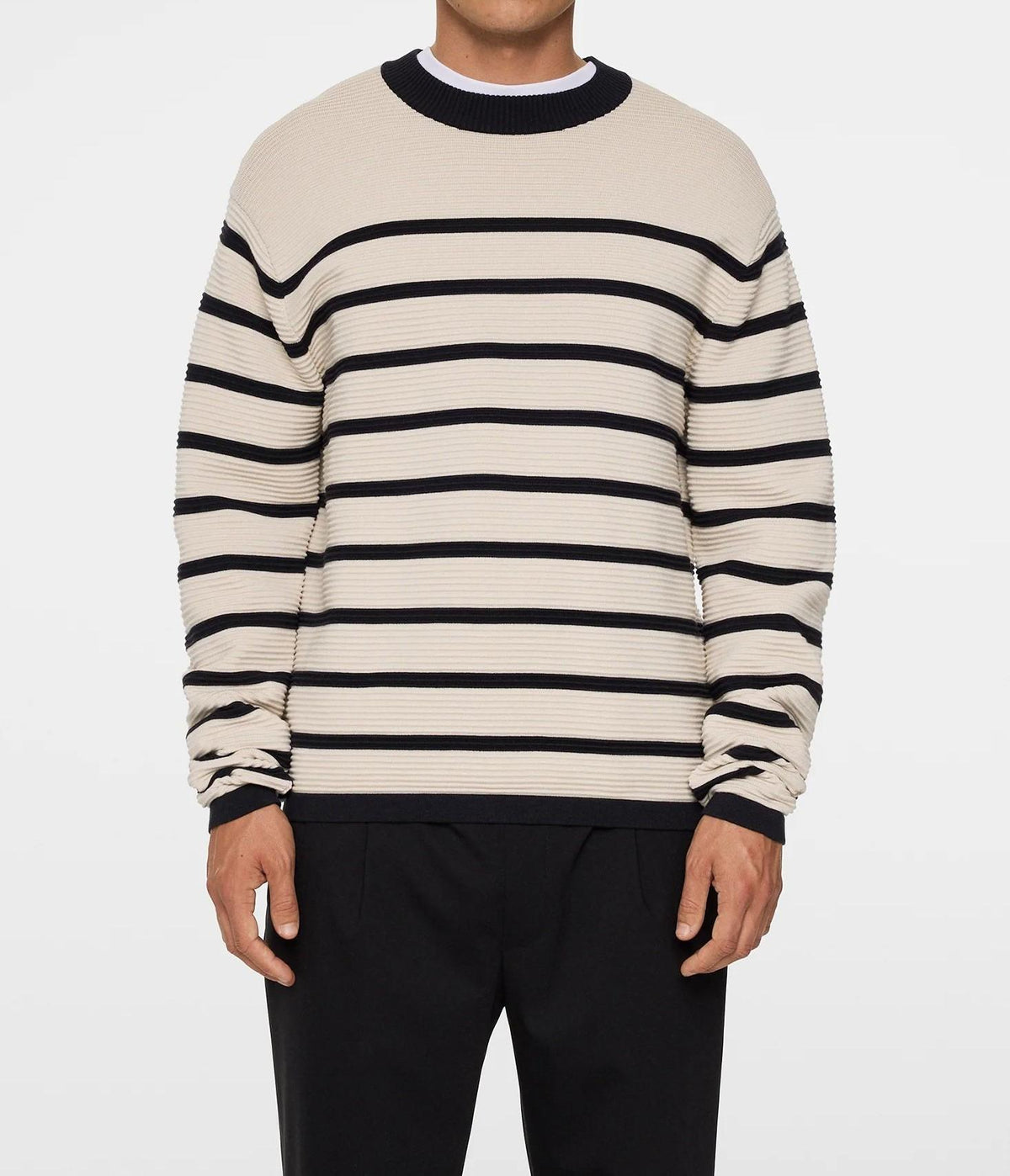 J LINDEBERG Men’s Stripe Crewneck Sweater Beige
