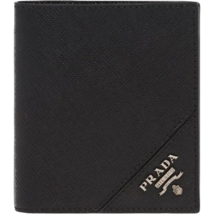 PRADA Black Saffiano Leather Bifold Wallet Silver-Tone Hardware