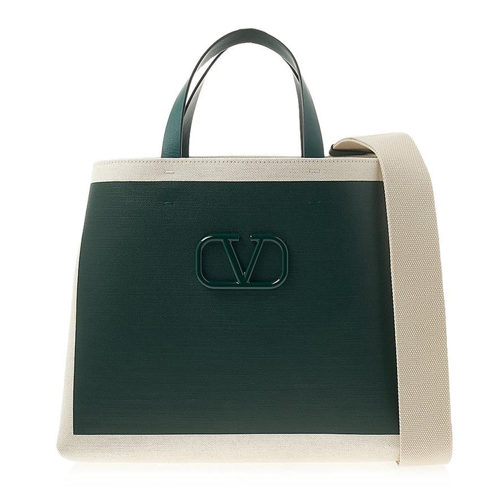 VALENTINO Garavani Signature V Logo Canvas Leather Tote Bag