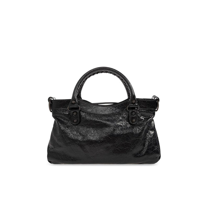 BALENCIAGA Le Cagole City First Leather Tote Bag Black