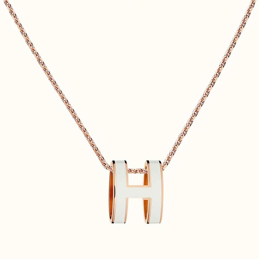 HERMES Pop H Necklace Large Rose Gold Hardware White