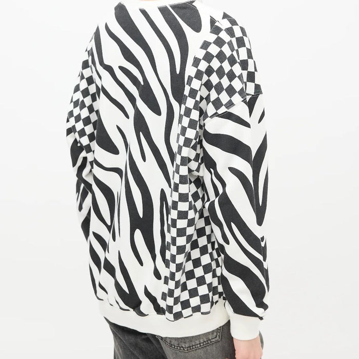 R13 White Oversized Cotton Check Pattern Sweatshirt R13 R13WK004