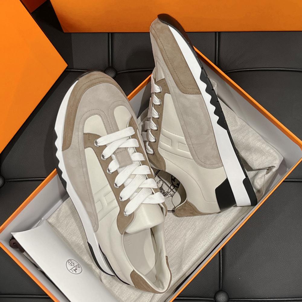 HERMES Trail Sneakers Calfskin Gray Beige Low-Top Men’s