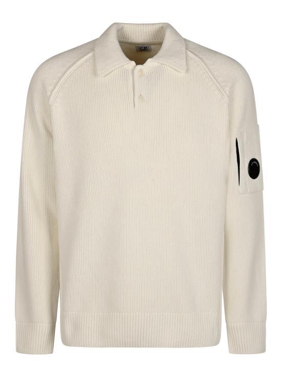 CP Company Gauze White Cotton Polo Shirt for Men