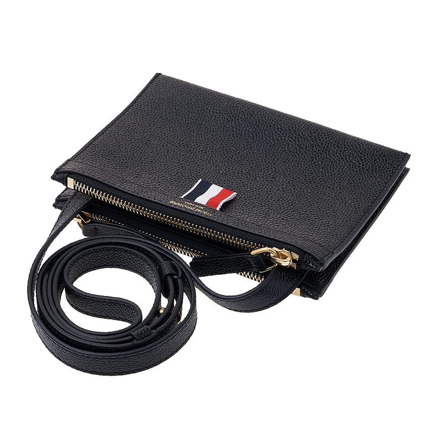 THOM BROWNE Pebble Leather Mini Crossbody Bag Black Men