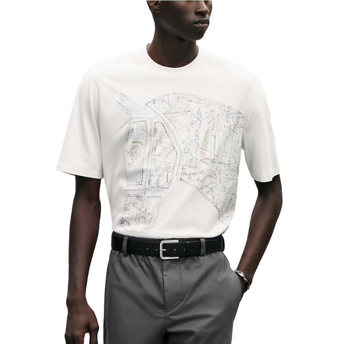 HERMES Quadrige Embroidered Cotton Short Sleeve T-Shirt White