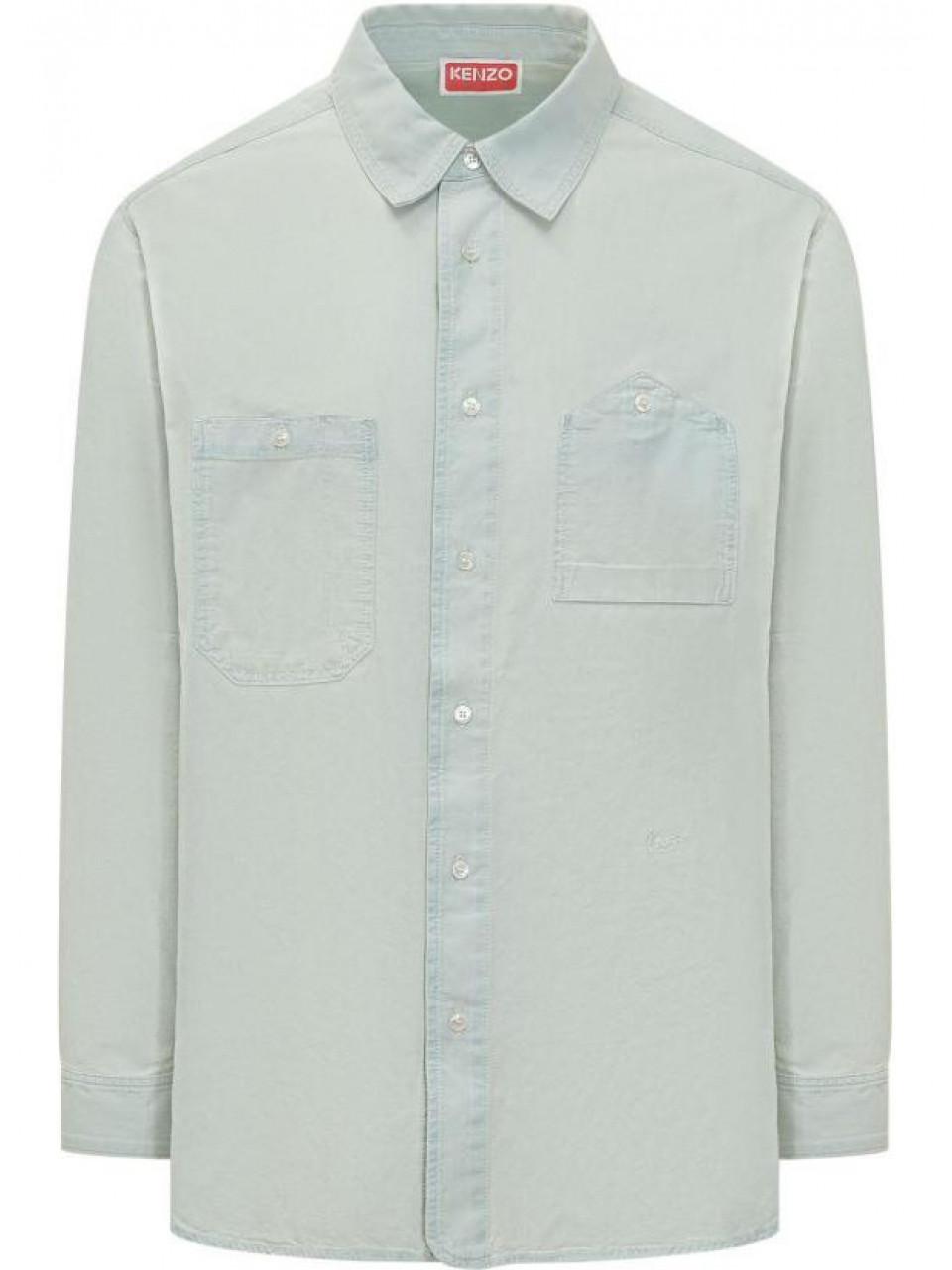 KENZO Stone Bleach Chambray Workwear Denim Long Sleeve Shirt