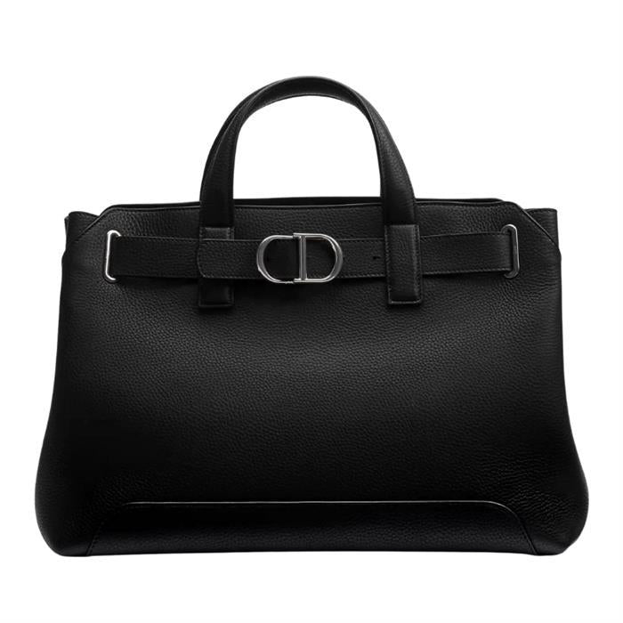 DIOR Normandie Small Tote Bag Black Grained Leather Crossbody