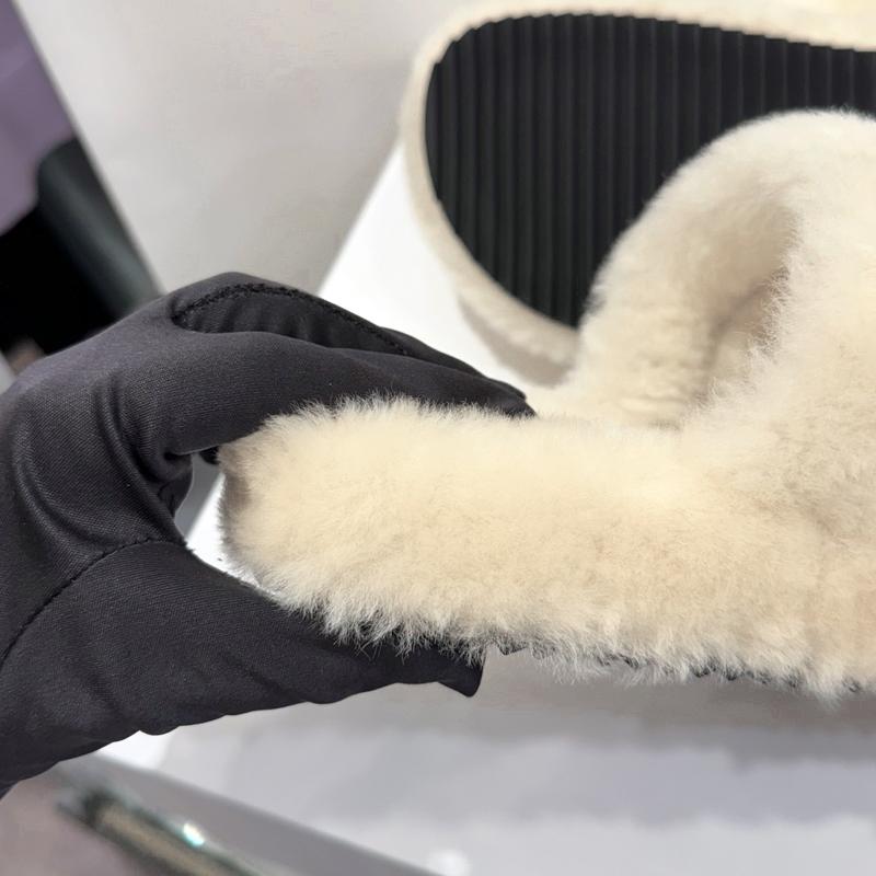 CELINE Triomphe Shearling Fur Slide Sandals Ivory Women