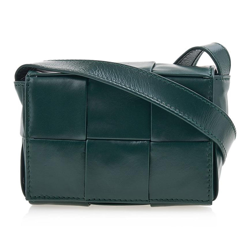 Bottega Veneta Mini Cassette Crossbody Bag Green Leather Women