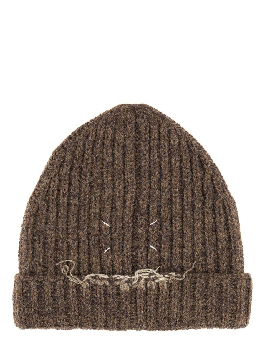 Maison Margiela Rib Knit Wool Beanie Hat Black