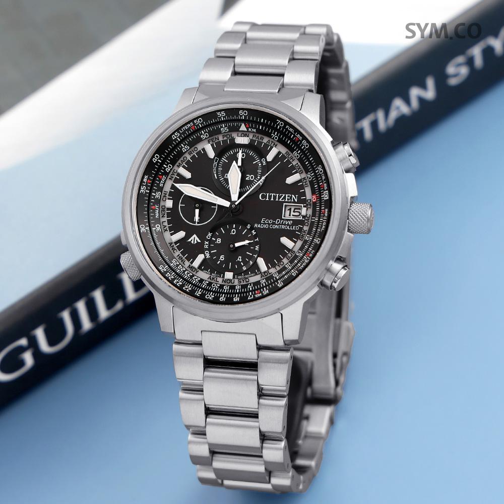 CITIZEN Promaster Chronograph Black Dial Eco-Drive Men’s Metal Watch AT8300 58E