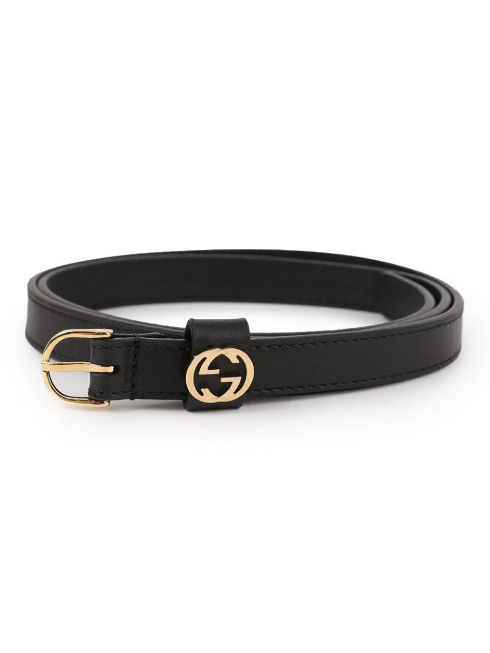 GUCCI Round Buckle Thin Leather Belt Black AAGED 1000