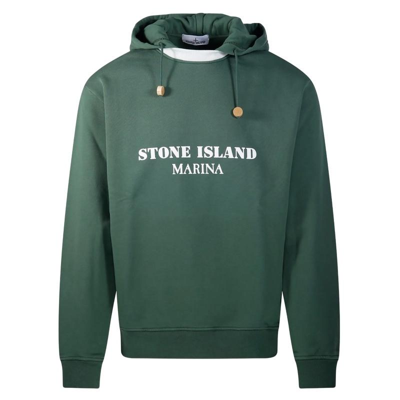 STONE ISLAND Logo Print Pullover Hoodie Sweatshirt for Men Navy Cotton