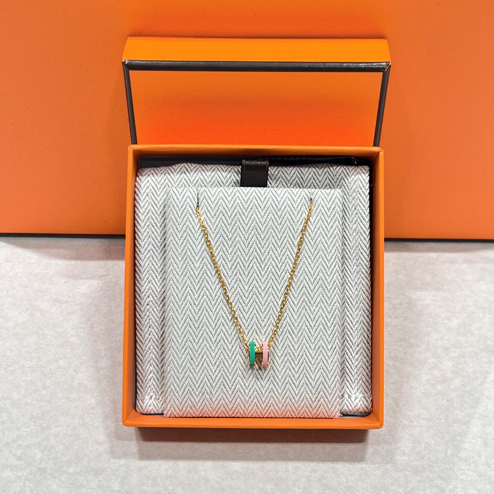 HERMES Mini Pop H Necklace Pink Mint Two-Tone