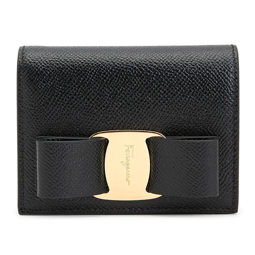 Ferragamo Vara Bow Leather Bifold Wallet Black Women’s