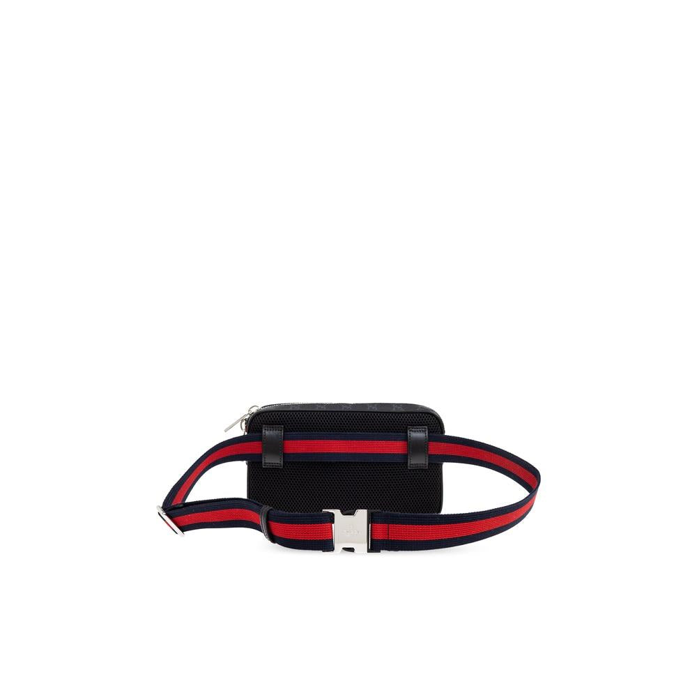 GUCCI GG Supreme Small Belt Bag Black Canvas Leather Hip Pack
