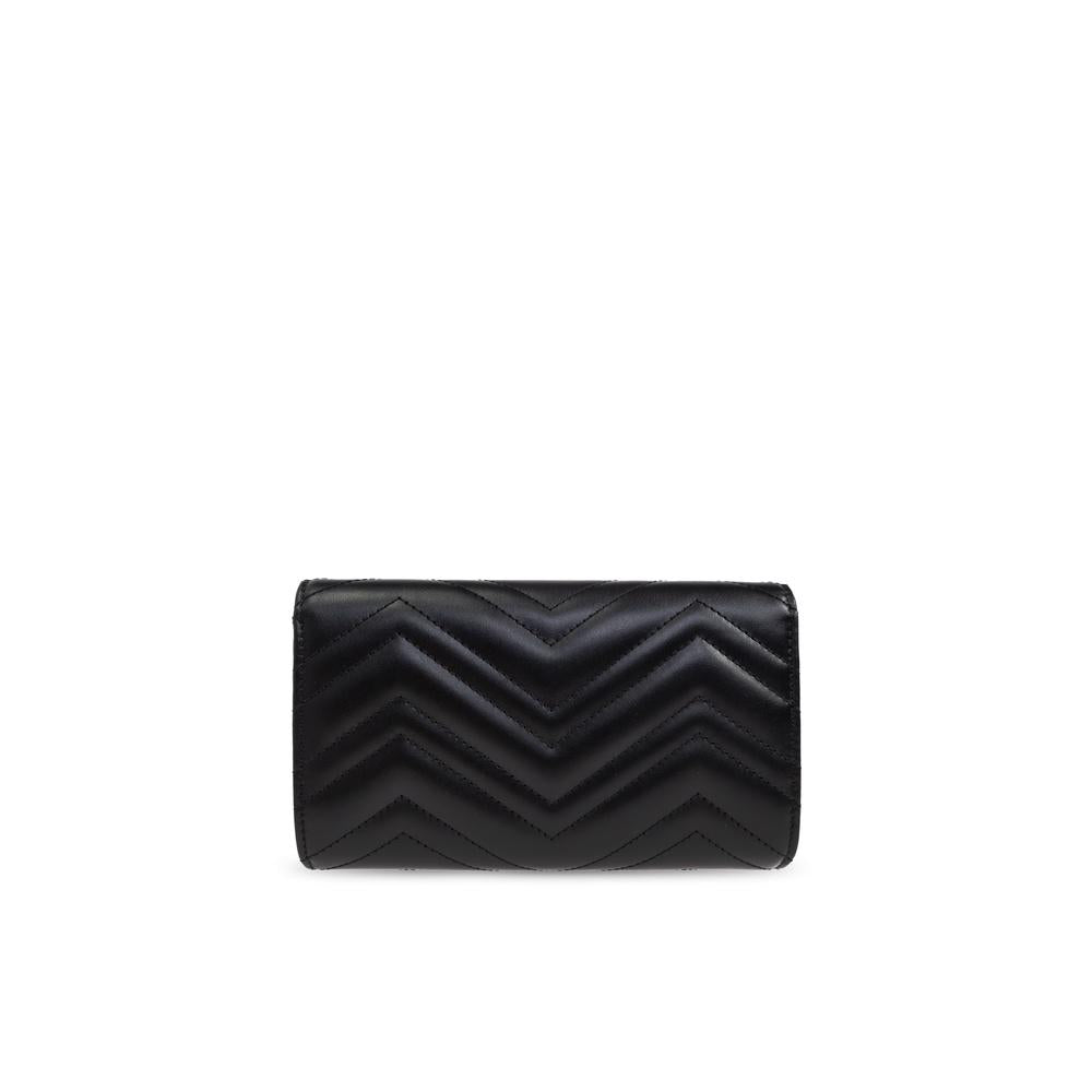 GUCCI GG Marmont Chain Wallet Crossbody Bag Black Leather