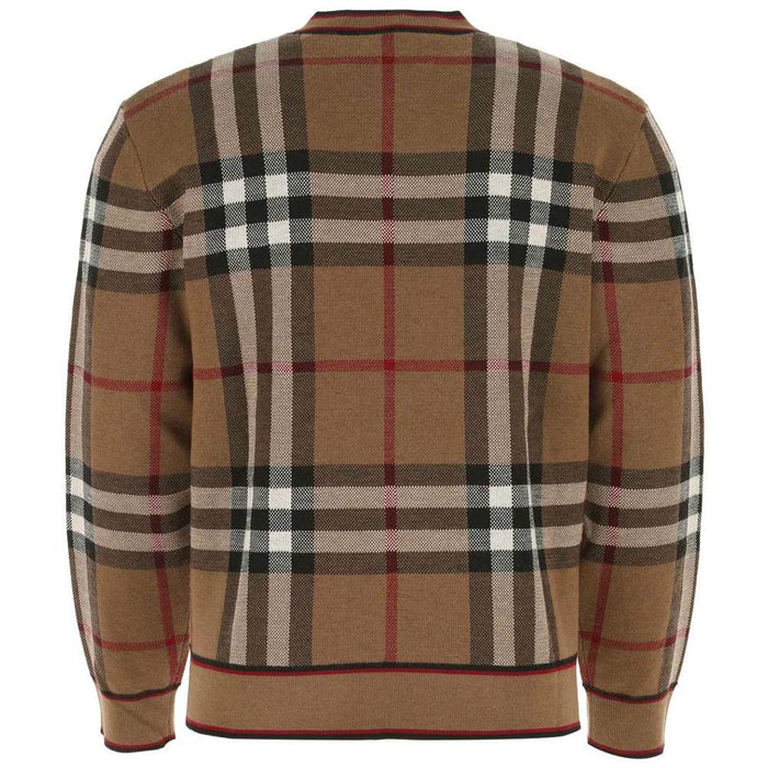 BURBERRY Brown Check Jacquard Wool Crewneck Sweater for Men 8036603