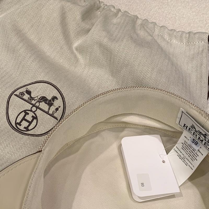 HERMES Beige Plain Air Cap Calfskin Cotton Unisex Hat