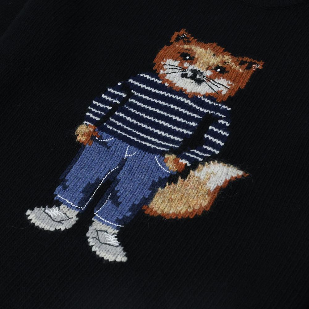 Maison Kitsune Dressed Fox Men’s Crewneck Knit Sweater Navy Wool