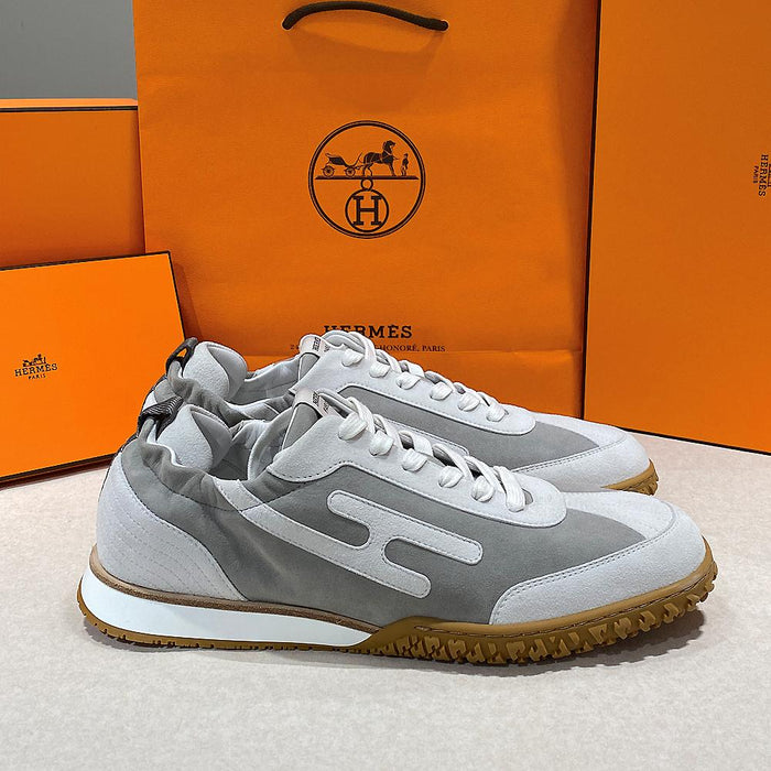 HERMES Men’s Suede Goatskin Jet Sneakers Gray Low-Top